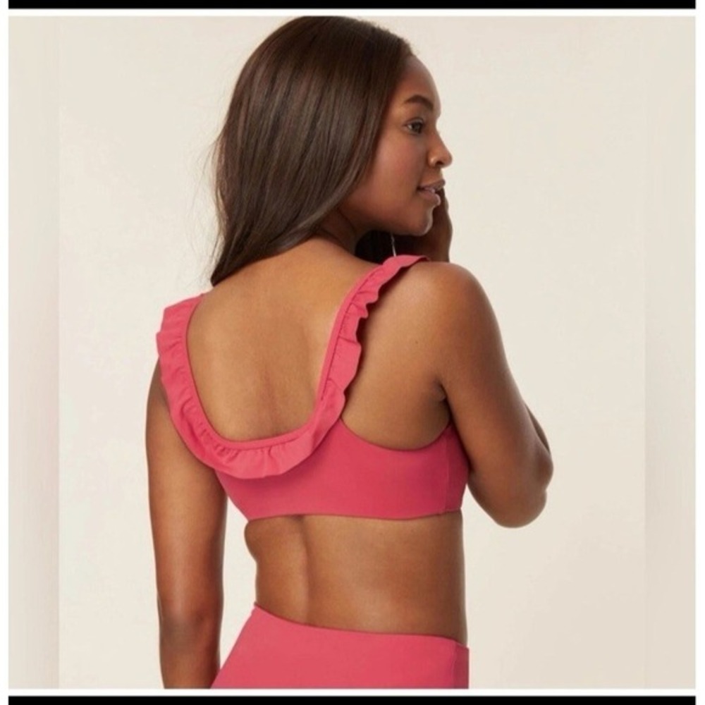 Andie Hydra Top Bottom M Coral Pink Ruffle‎ Square Neck Bikini Swimsuit 2 Piece